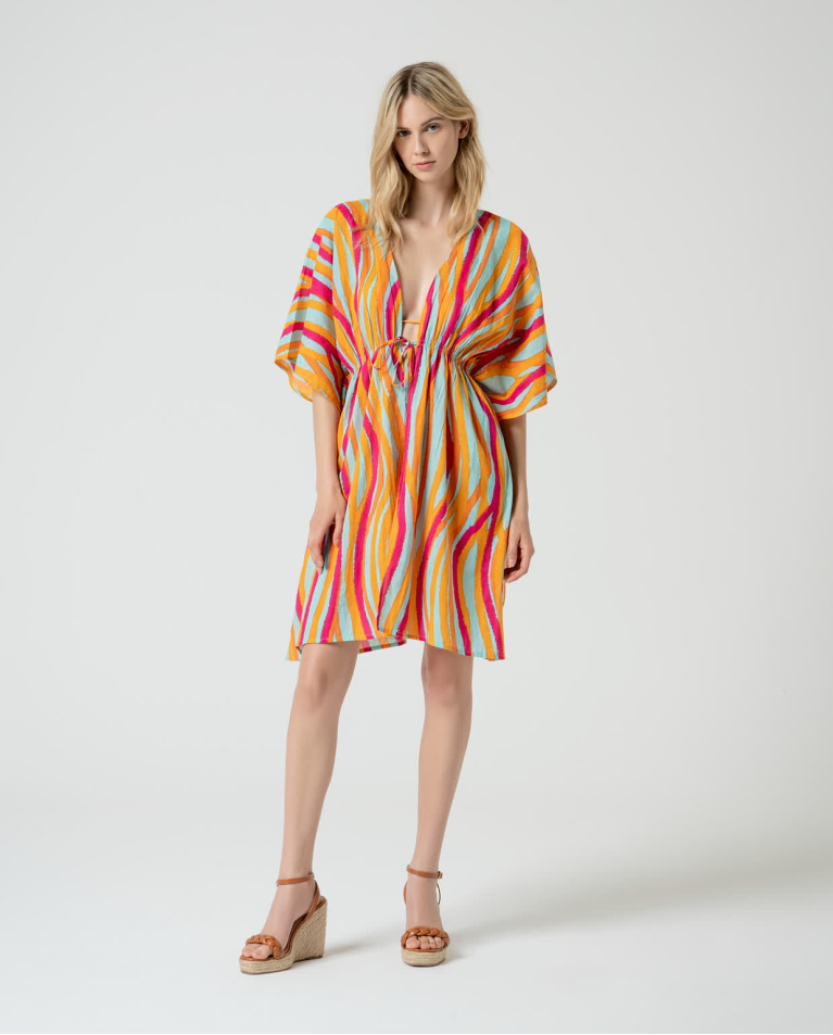 surkana Kimono corto abierto estampado Turquesa