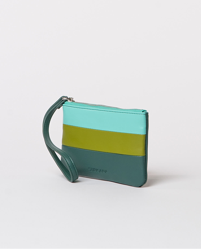 Surkana Monedero Blando Tricolor Efecto Piel Verde