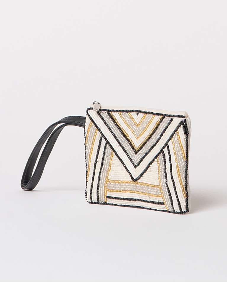 Surkana Monedero Con Abalorios Metalizados Crudo