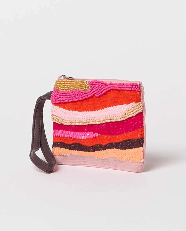 Surkana Monedero Con Abalorios Metalizados Rosa