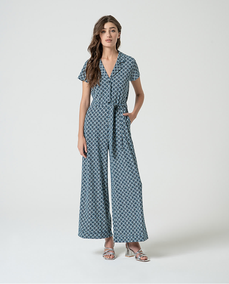 Surkana Mono Elástico Manga Corta Estampado Azul