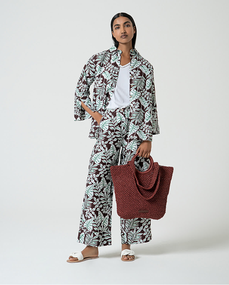 Surkana Pantalón Ancho De Lino Estampado Marrón