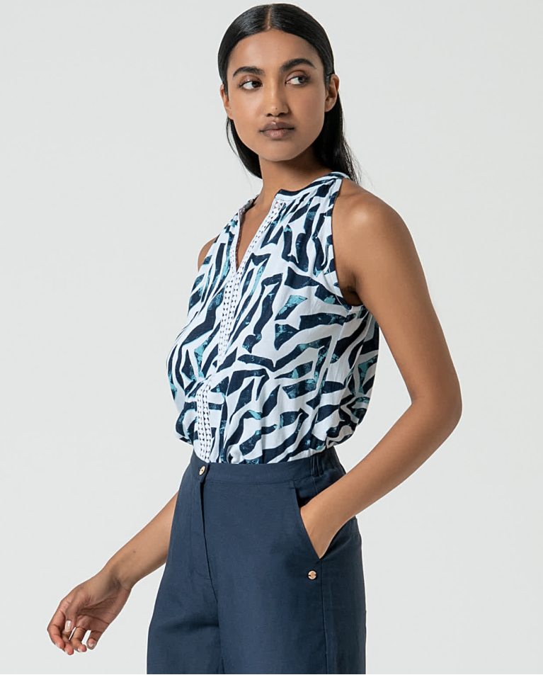 Surkana Pantalón Ancho De Lino Liso Marino