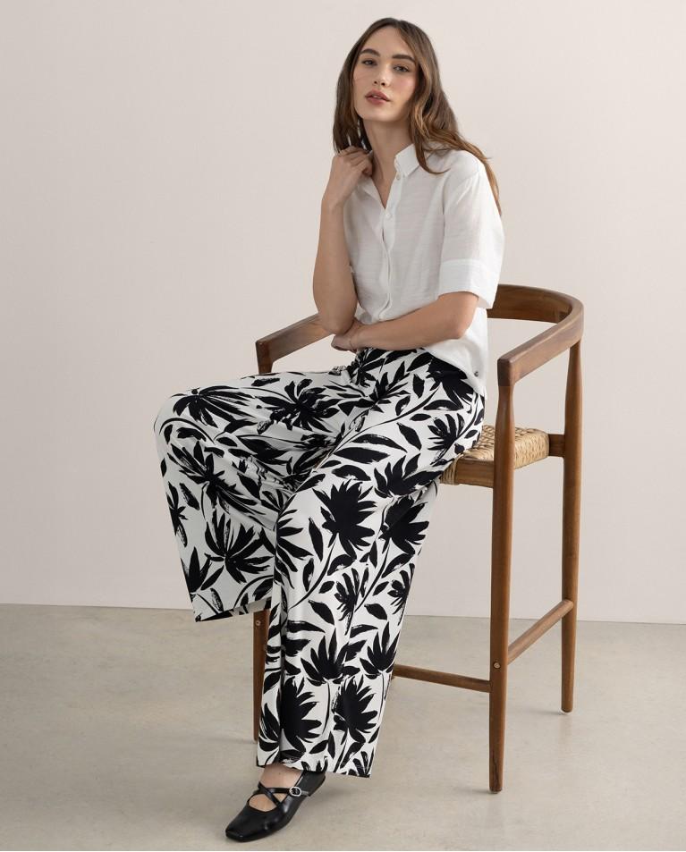 Surkana Pantalón Ancho Y Elástico Estampado Negro