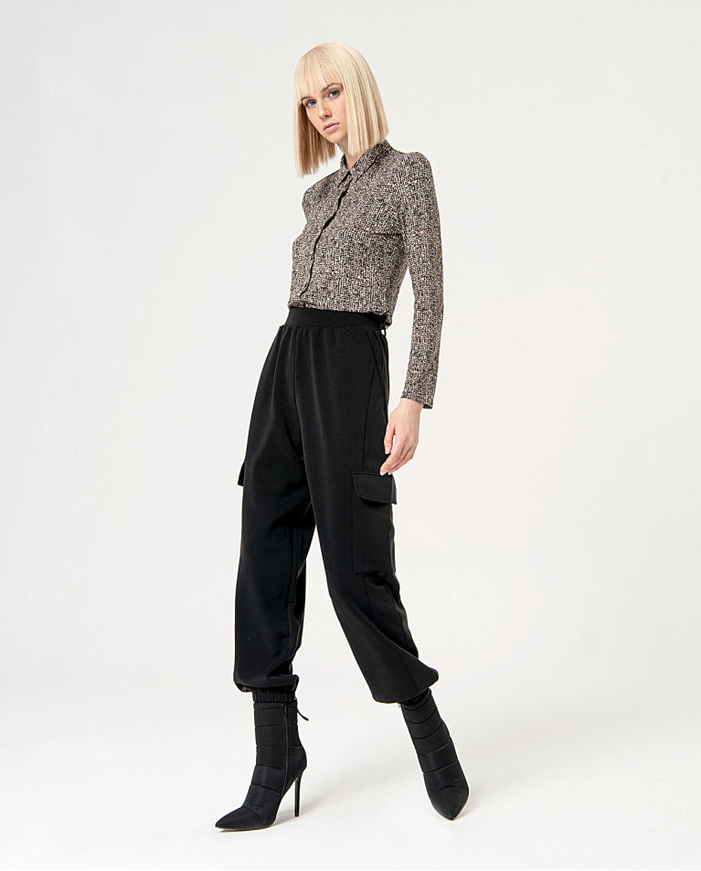 surkana Pantalón cargo elástico liso Negro