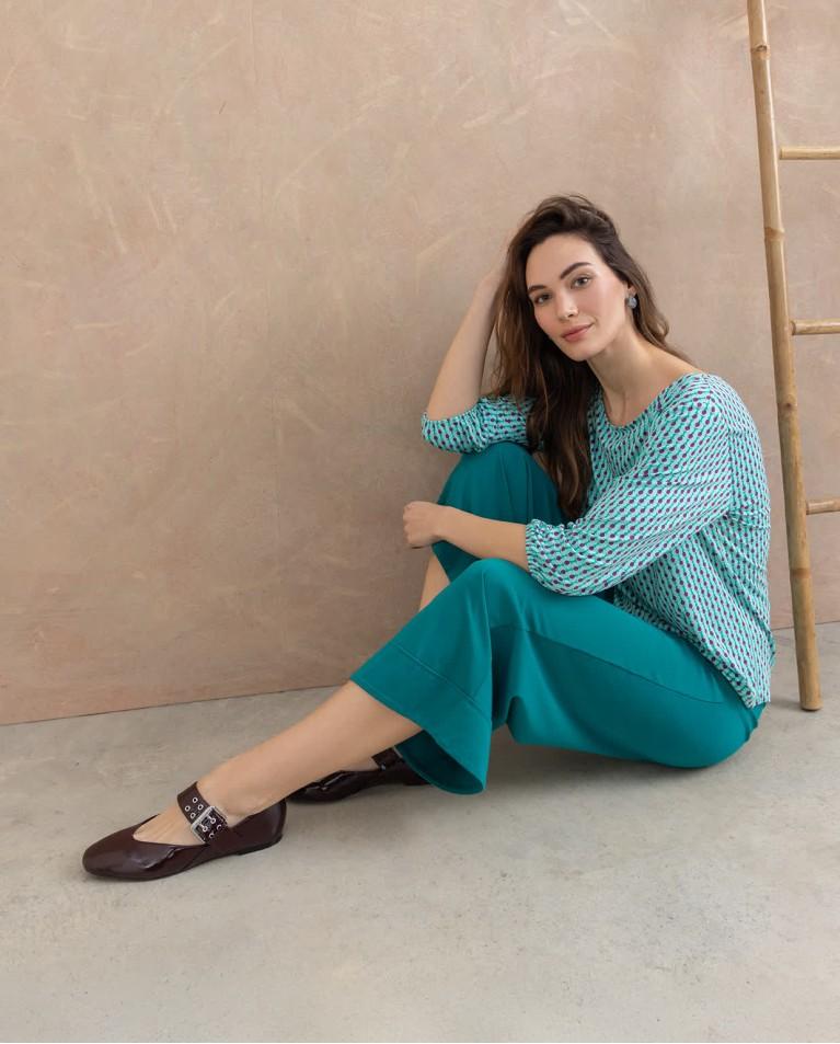 Surkana Pantalón Cropped Elástico Liso Esmeralda