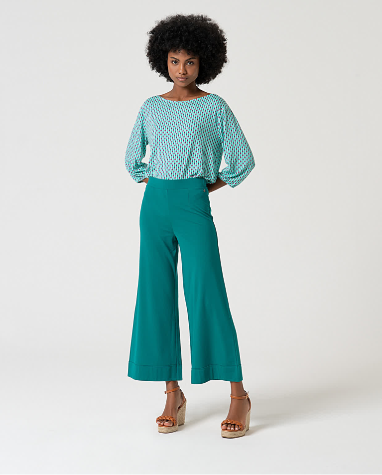 Surkana Pantalón Cropped Elástico Liso Esmeralda