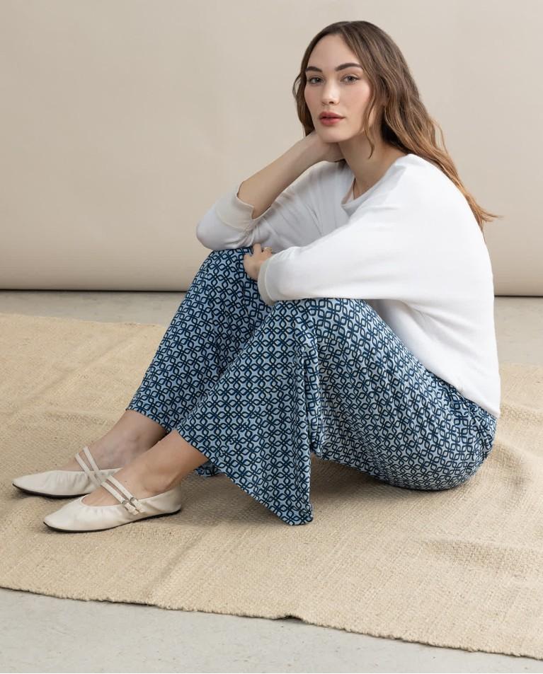 Surkana Pantalón Culotte Elástico Estampado Azul