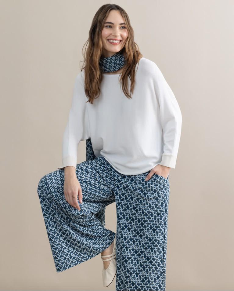 Surkana Pantalón Culotte Elástico Estampado Azul