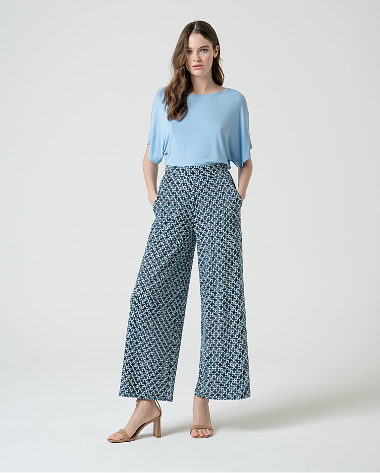 Surkana Pantalón Culotte Elástico Estampado Azul