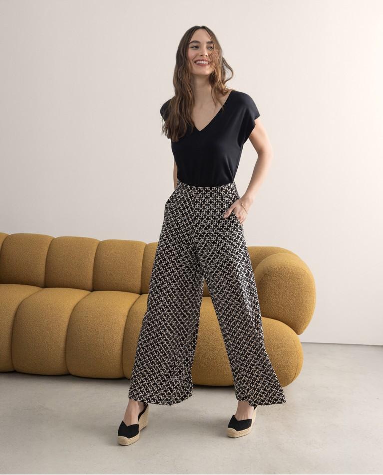 Surkana Pantalón Culotte Elástico Estampado Negro