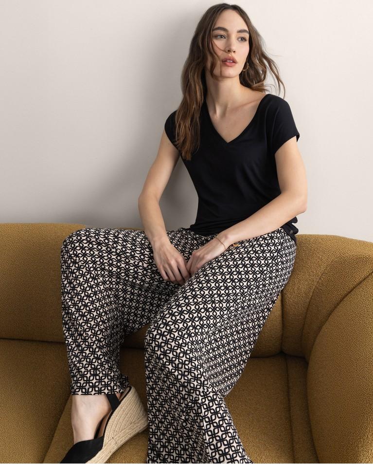 Surkana Pantalón Culotte Elástico Estampado Negro