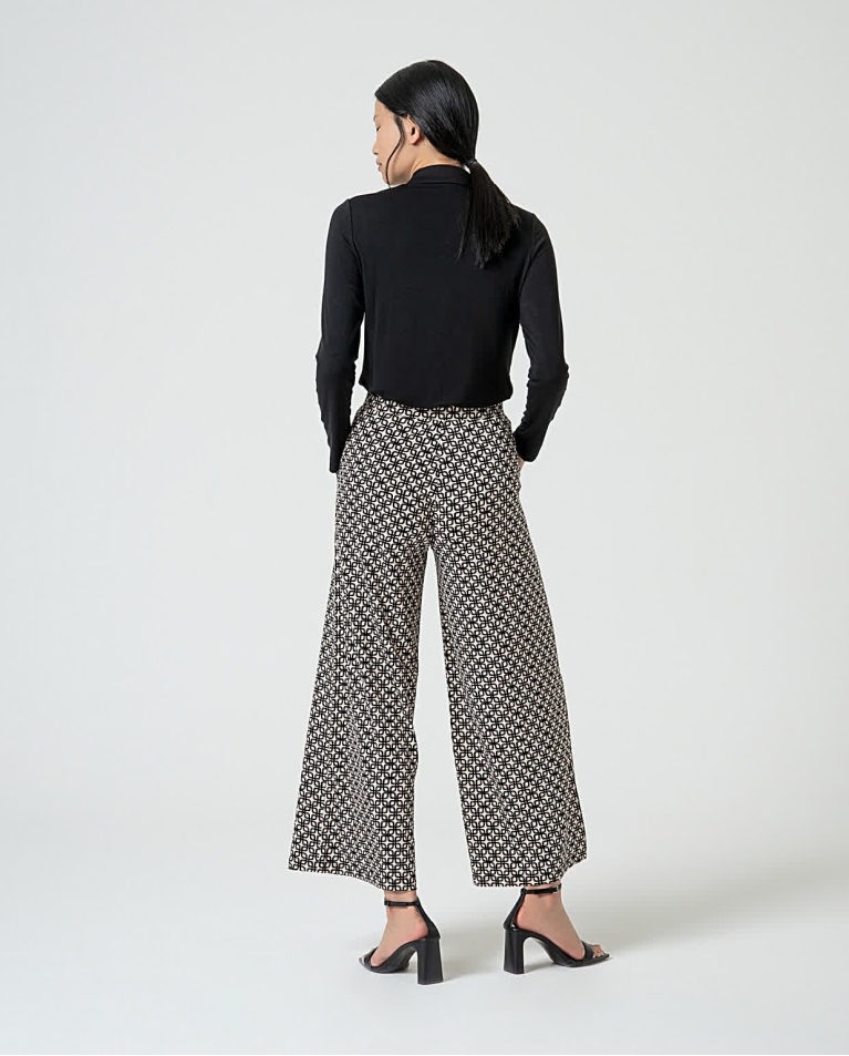 Surkana Pantalón Culotte Elástico Estampado Negro