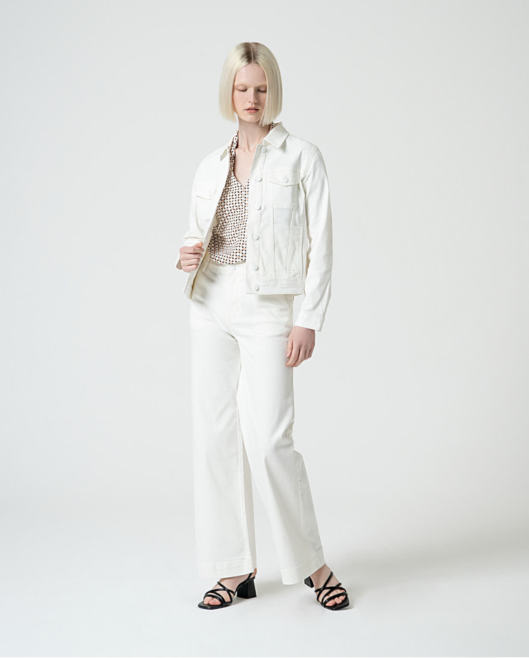 Surkana Pantalón Flare Denim Liso Blanco