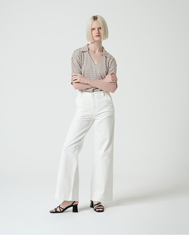 surkana Pantalón flare denim liso Blanco