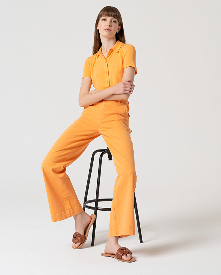 Surkana Pantalón Flare Denim Liso Mandarina