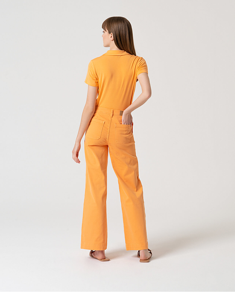 Surkana Pantalón Flare Denim Liso Mandarina