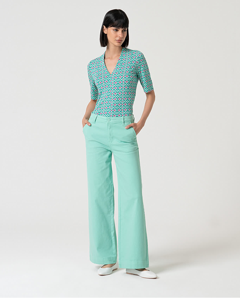 Surkana Pantalón Flare Denim Liso Verde Agua