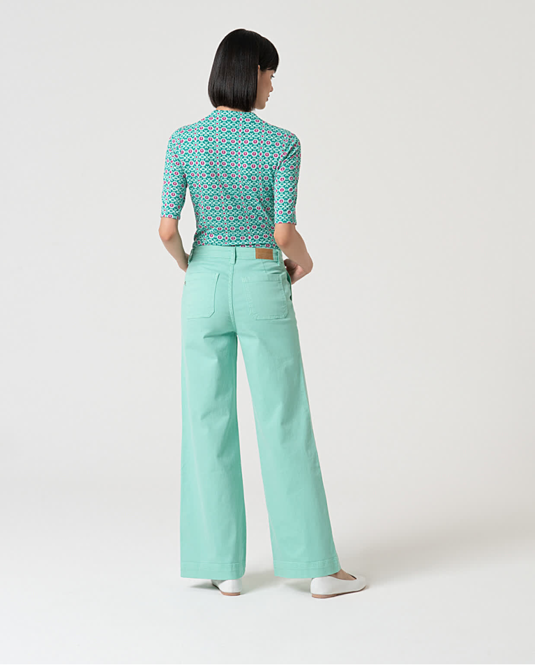 Surkana Pantalón Flare Denim Liso Verde Agua
