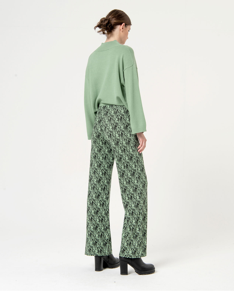 Surkana Pantalón Flare Elástico Estampado Kaki