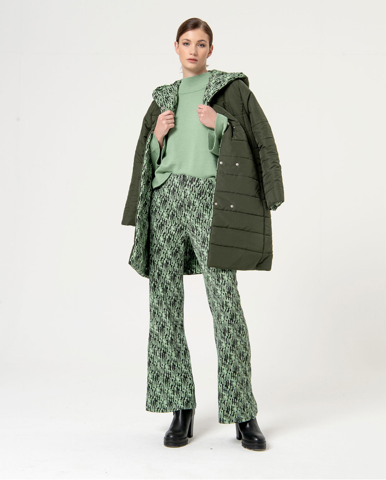 Surkana Pantalón Flare Elástico Estampado Kaki