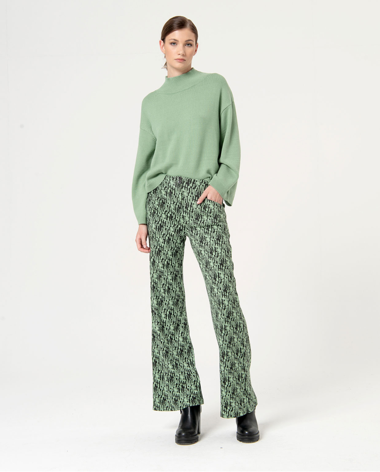 surkana Pantalón flare elástico estampado Kaki