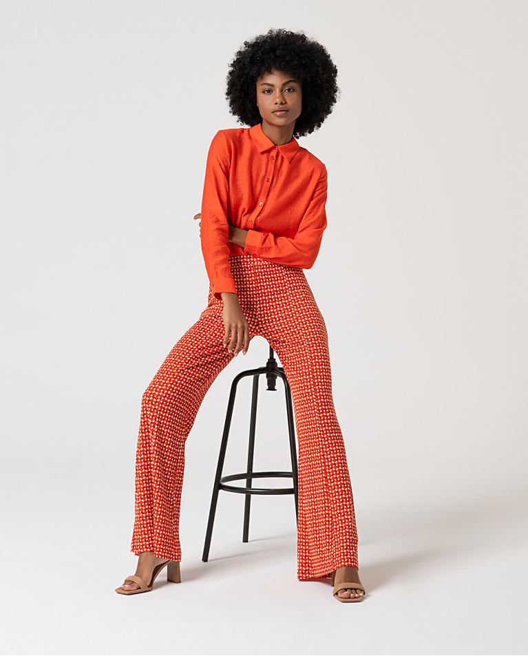 Surkana Pantalón Flare Elástico Estampado Rojo