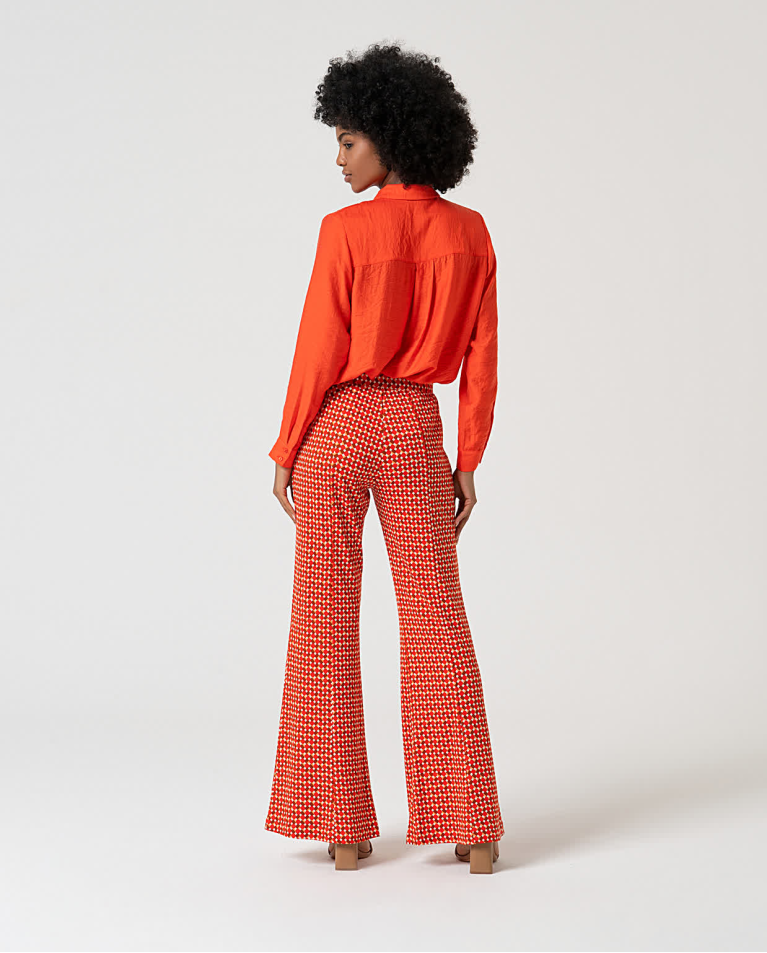 Surkana Pantalón Flare Elástico Estampado Rojo