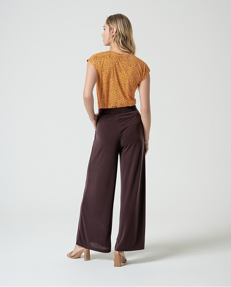 Surkana Pantalón Largo Wide Leg Elástico Marrón