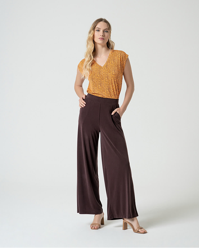surkana Pantalón largo wide leg elástico Marrón