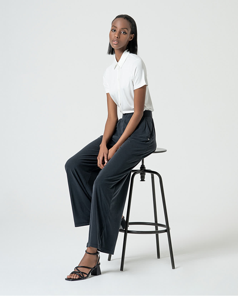 Surkana Pantalón Largo Wide Leg Elástico Negro