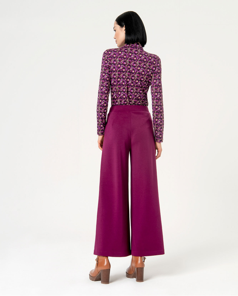 Surkana Pantalón Palazzo Elástico Liso Morado