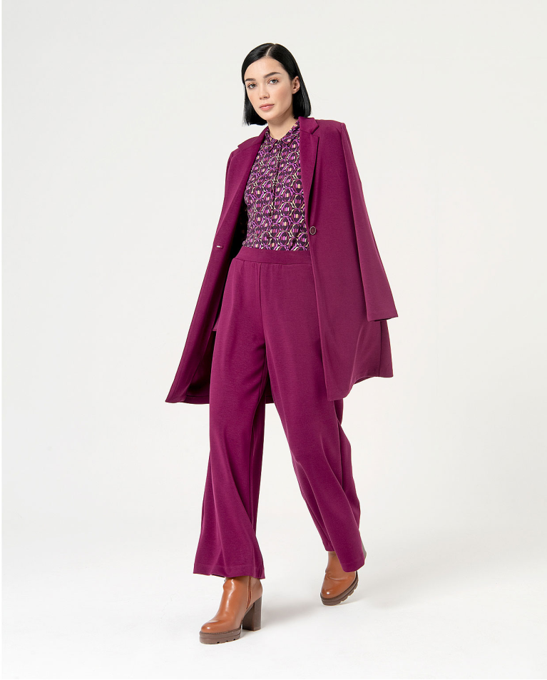 Surkana Pantalón Palazzo Elástico Liso Morado