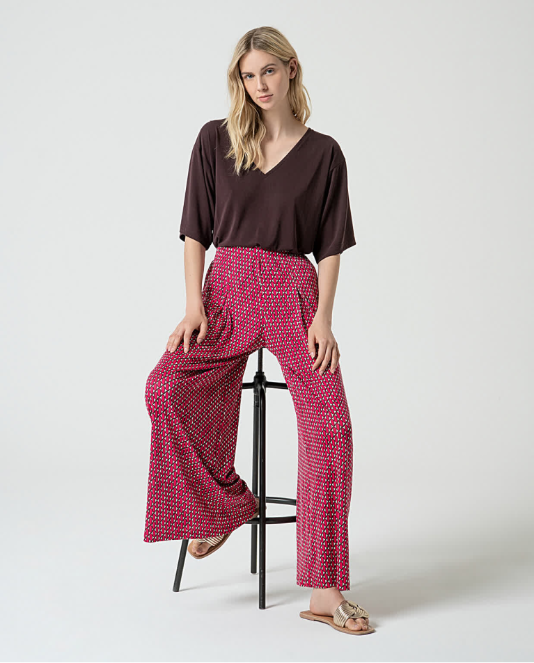Surkana Pantalón Palazzo Lyocell Estampado Fucsia