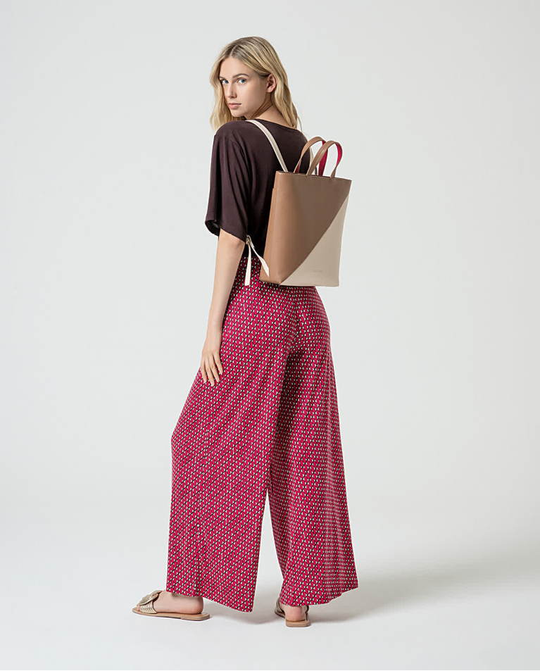 Surkana Pantalón Palazzo Lyocell Estampado Fucsia