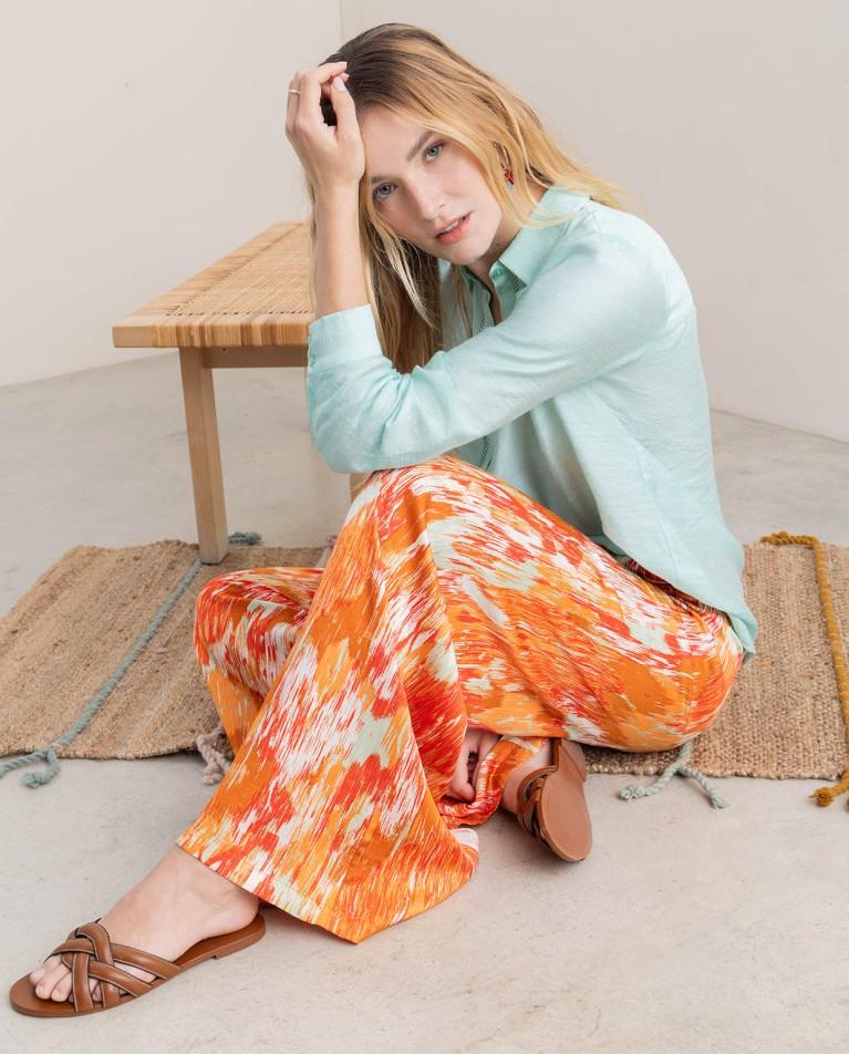 Surkana Pantalón Palazzo Satinado Estampado Multi