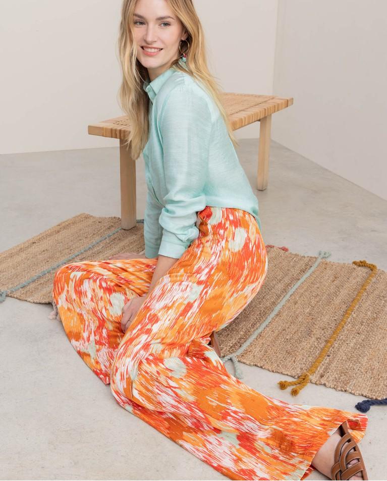 Surkana Pantalón Palazzo Satinado Estampado Multi
