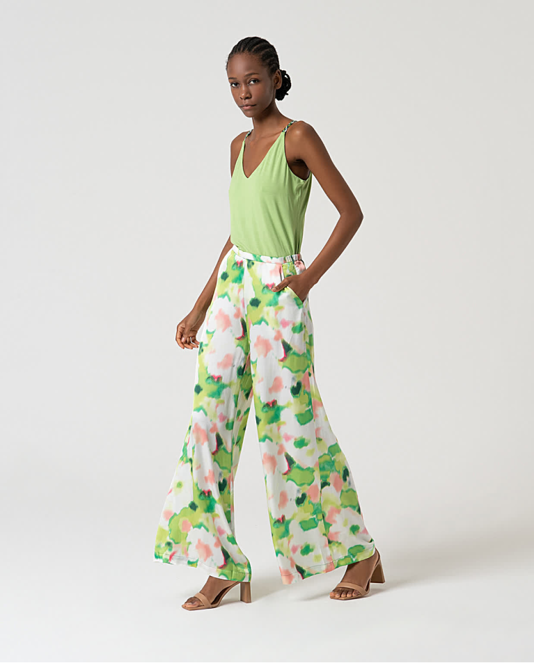 surkana Pantalón palazzo satinado estampado Verde