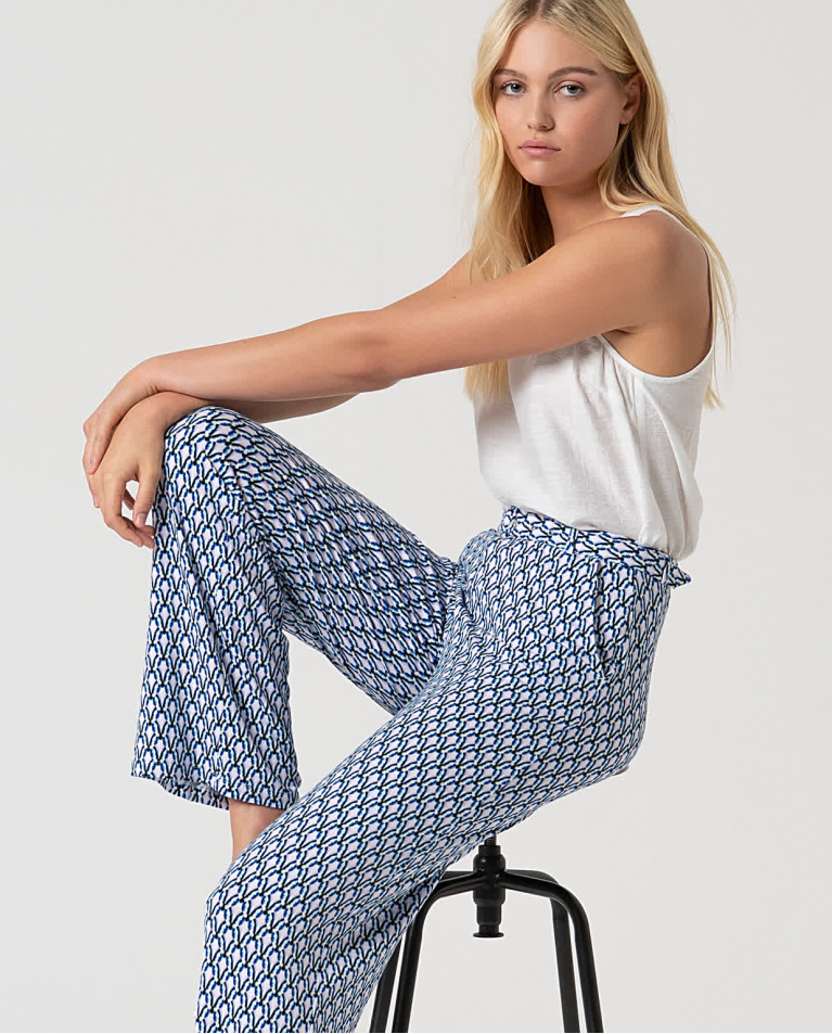 Surkana Pantalón Recto Elástico Estampado Azul