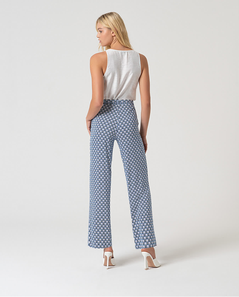 Surkana Pantalón Recto Elástico Estampado Azul