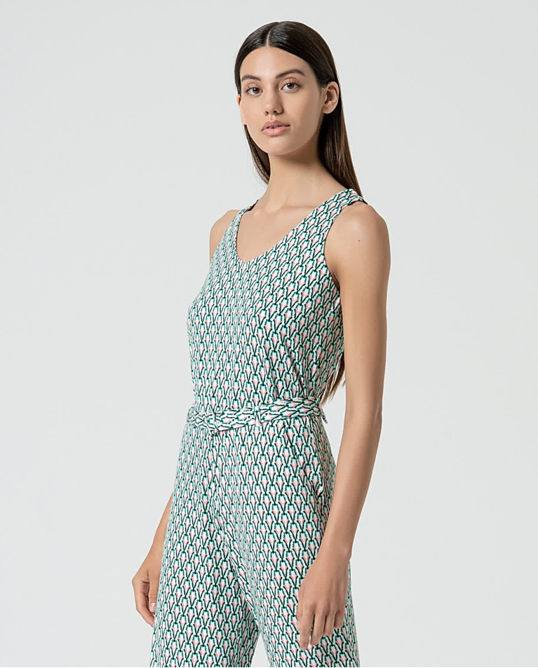 Surkana Pantalón Recto Elástico Estampado Verde