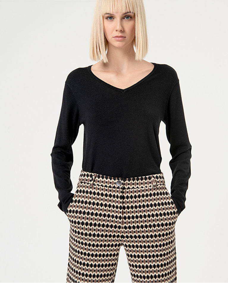 Surkana Pantalón Recto Elástico Jacquard Negro