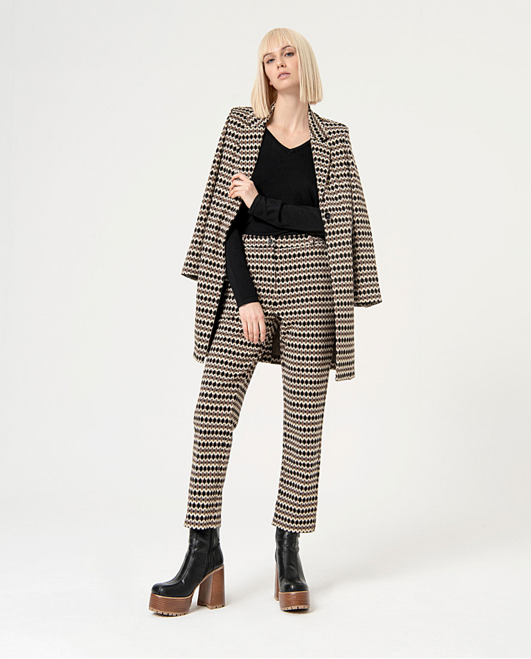 Surkana Pantalón Recto Elástico Jacquard Negro