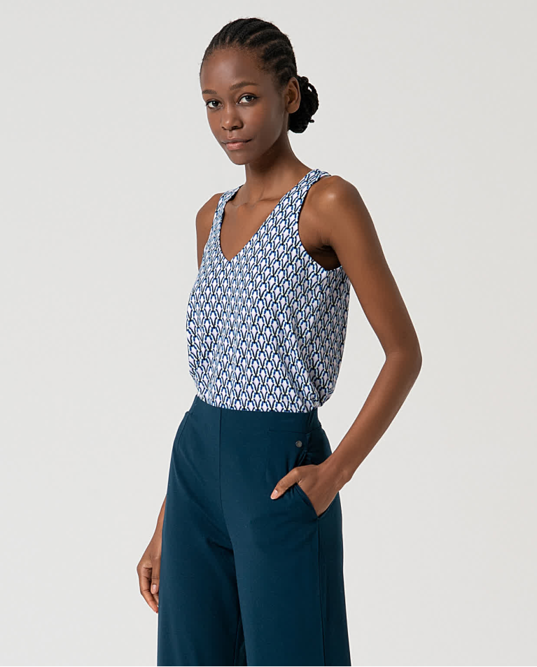 Surkana Pantalón Recto Elástico Liso Azul Petróleo