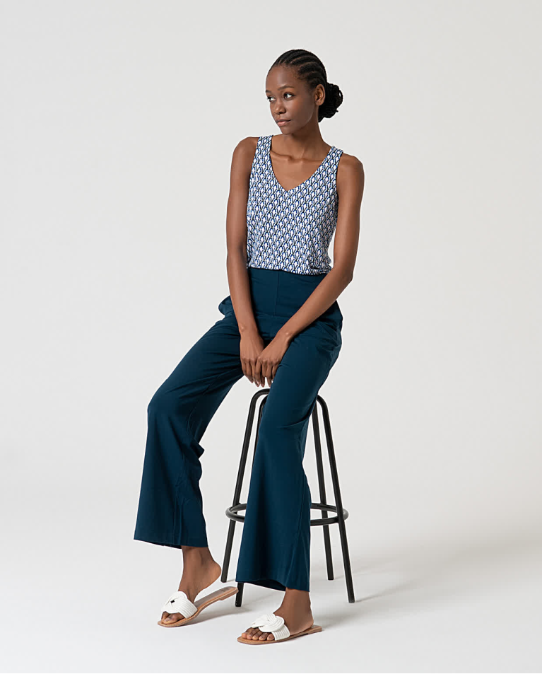 Surkana Pantalón Recto Elástico Liso Azul Petróleo