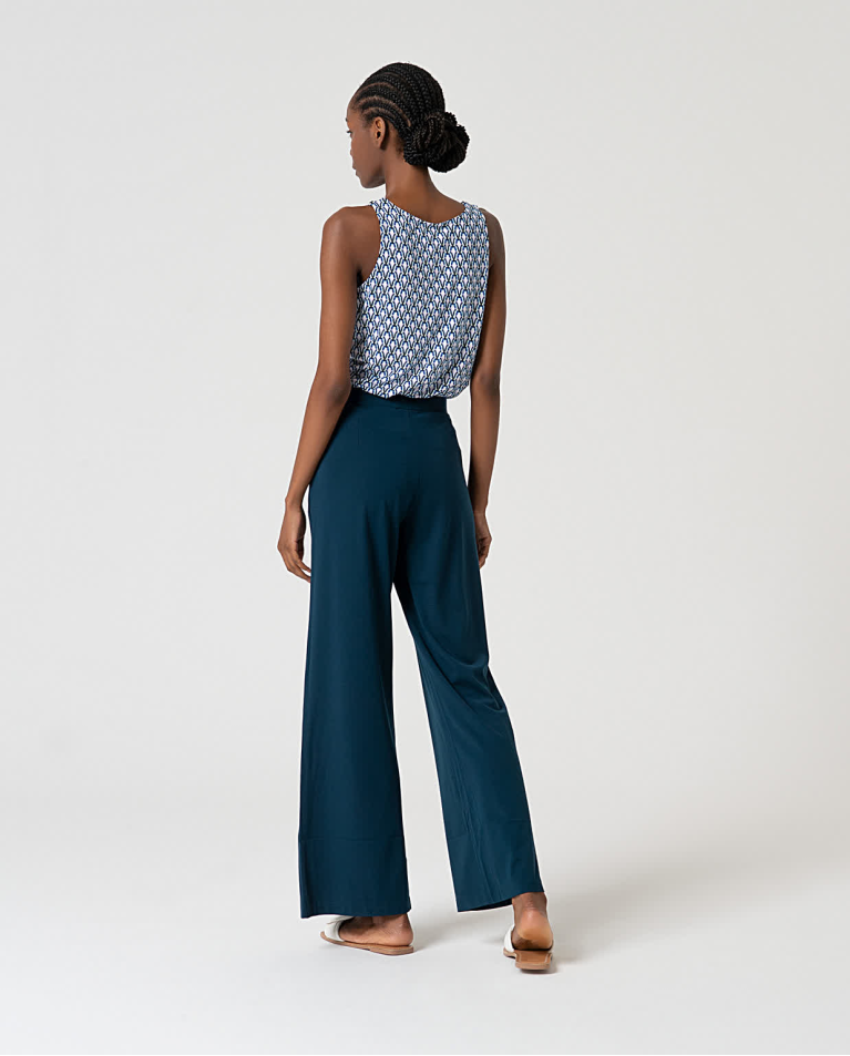 Surkana Pantalón Recto Elástico Liso Azul Petróleo