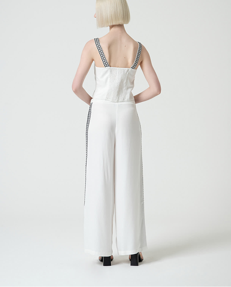 Surkana Pantalón Wide Leg Con Bordados Blanco