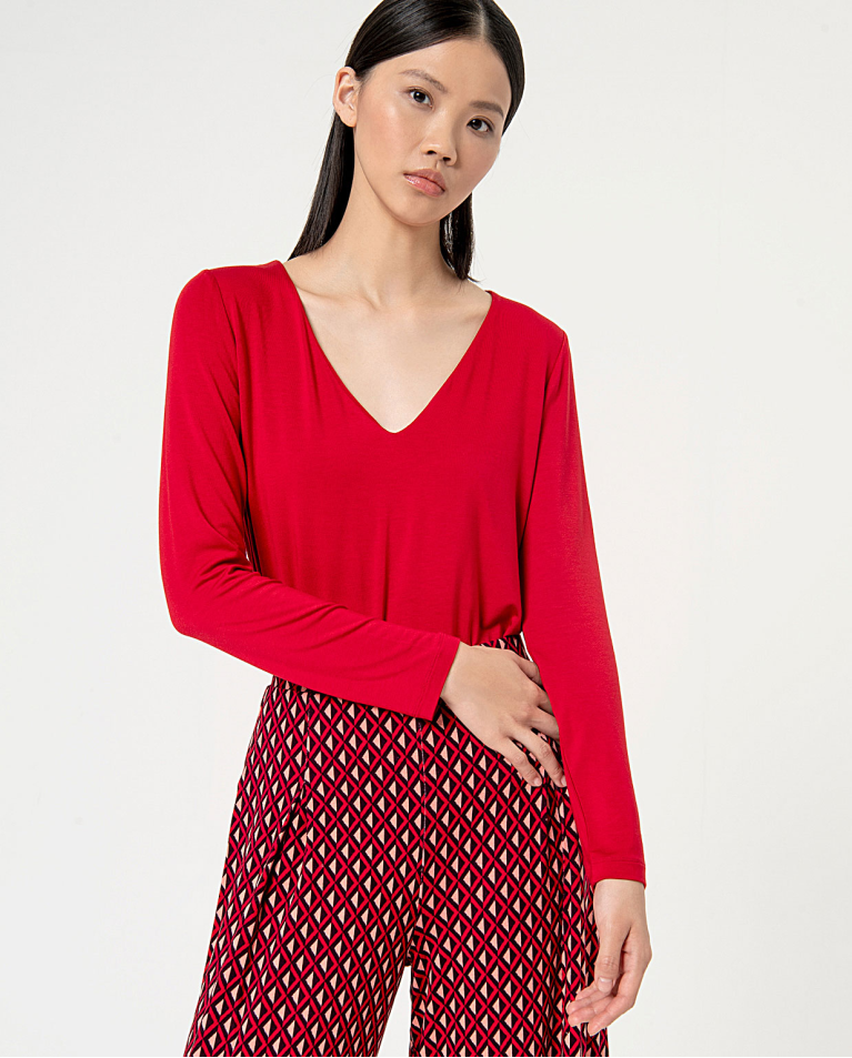 Surkana Pantalón Wide Leg Elástico Estampado Rojo