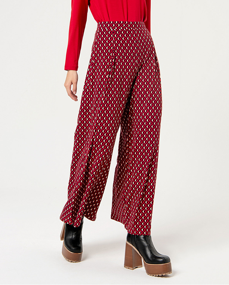 Surkana Pantalón Wide Leg Elástico Estampado Rojo