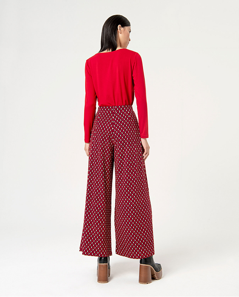 Surkana Pantalón Wide Leg Elástico Estampado Rojo